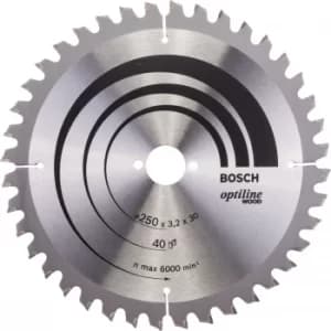 Bosch Optiline Wood Cutting Mitre Saw Blade 250mm 40T 30mm