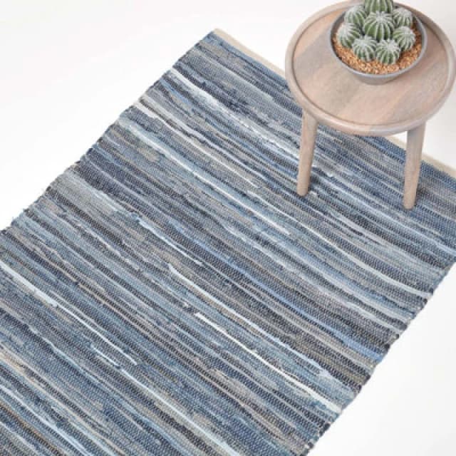 Homescapes Blue Denim Handwoven Striped Chindi Rug, 60 X 90 Cm