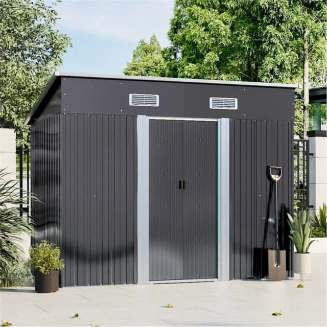 Breeins Outdoor 4x8fts Metal Storage Shed Black L