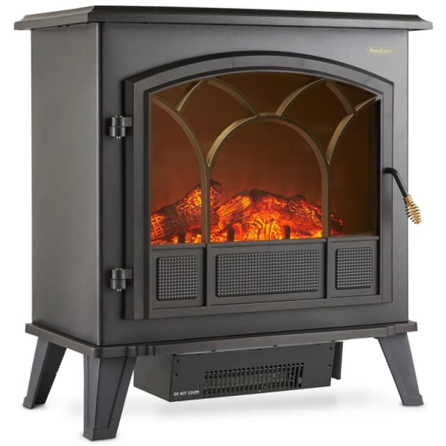 Vonhaus Electric Stove Heater 1850W, Electric Fireplace, Indoor Log Wood Burner Effect, Freestanding Fire, Portable, LED Flame