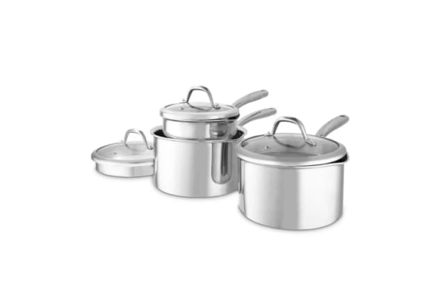 Tower Tower Good Food in Partnership with Tri-Ply 3 PC Saucepan Set GF900270 S/Steel in Metallic Silver Metallic Silver A Unisex 5056462377278