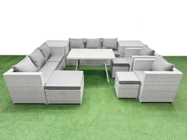 Fimous 11 Seater Garden Furniture Set with 3 Stool 2 Side Tables Light Grey Light Grey Unisex