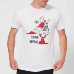 Popeye Eat Sleep Yawn Repeat Mens T-Shirt - White - 3XL