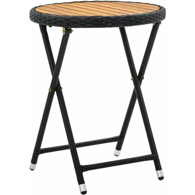 VIDAXL Tea Table Black 60cm Poly Rattan and Solid Acacia Wood Vidaxl 8720286491874