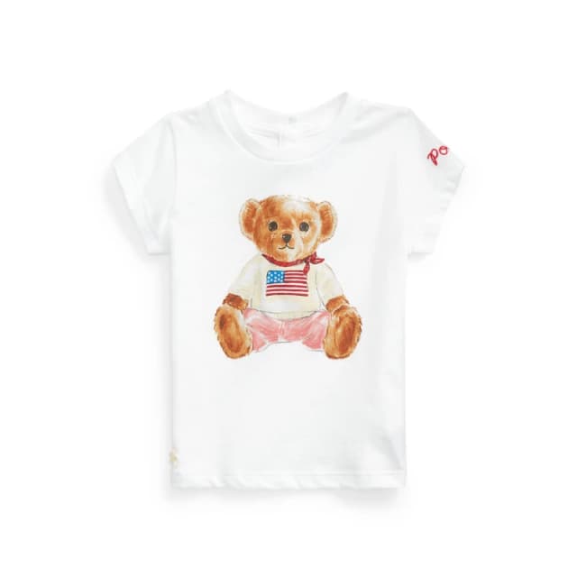 Polo Ralph Lauren Unisex Kids Bear Logo T-Shirt White/Pink unisex 12M