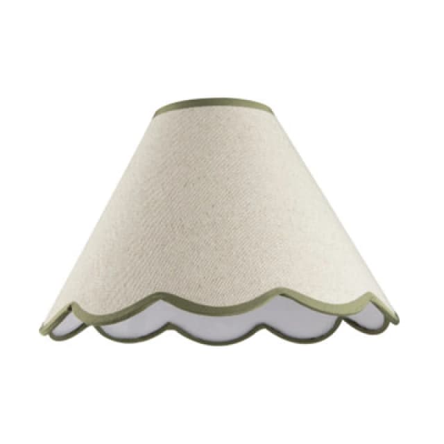 Happy Homewares Scallop Edge Natural Textured Linen Coolie Lamp Shade With Olive Trims
