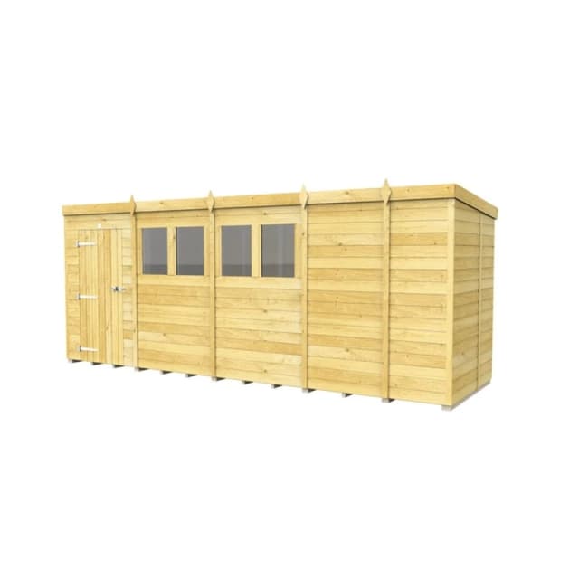 Buttercup Farm 17 x 5 Feet Pent Shed - Single Door W/ Windows - L147 x W492 x H201cm in Brown Brown Unisex