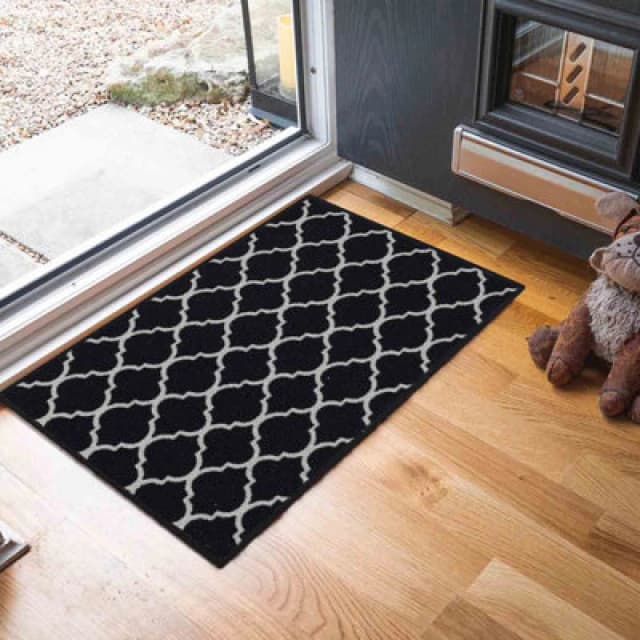 Machine Washable Trellis Design Anti Slip Doormats Black 50X80 Cm