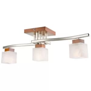 Dana Multi Arm Semi Flush Ceiling Light With Glass Shade, Rustic, 3x E14