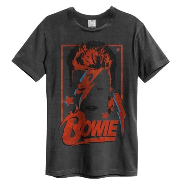 Amplified Mens Aladdin Sane David Bowie Anniversary T-Shirt in Charcoal Size: Small Charcoal Male S