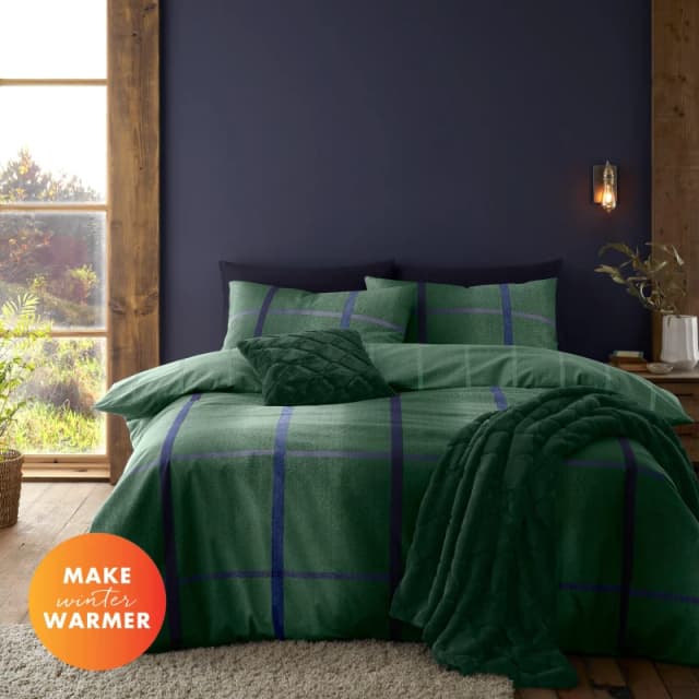 Catherine Lansfield Melrose Tweed 100% Duvet Cover and Pillowcase Set Green