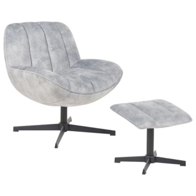Beliani Swivel Armchair Lia With Footstool Velvet Light Grey