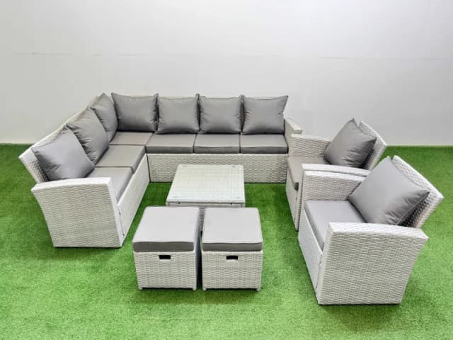 Fimous 10 Seater Corner Sofa Sets with Coffee Table Chair 2 Small Stool in Light Grey Light Grey Unisex
