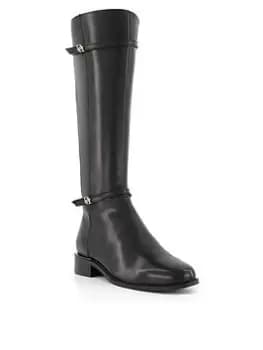Dune London Wide Fit Tap Leather Buckle Trim High Boot - Black, Size 4, Women