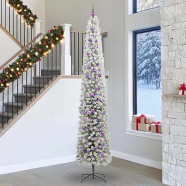 vidaXL Artificial Christmas Tree with 300 LEDs, Lilac Balls with Stand Snow Flocked Green 300 cm, Green 3395068