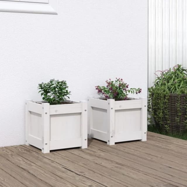 vidaXL Garden Planters 2pc White Solid Wood Pine, White 837397