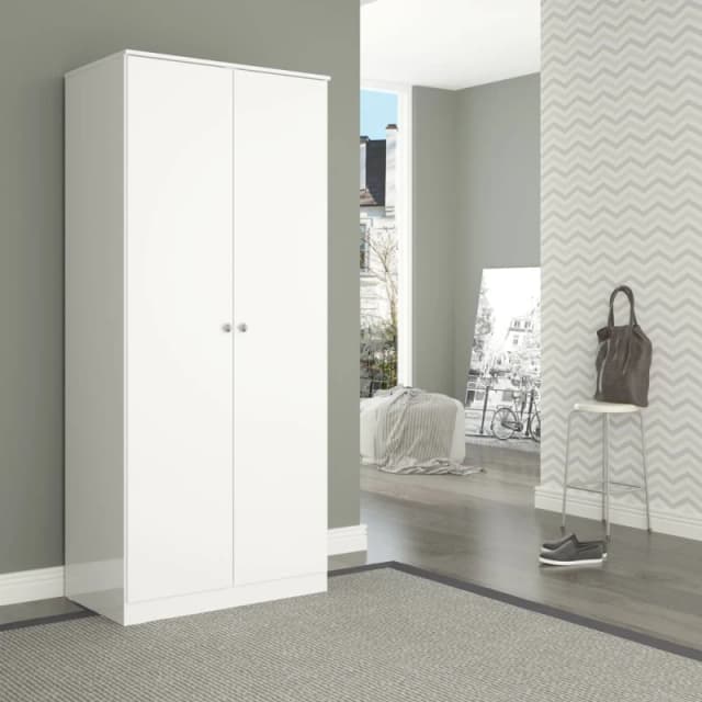 2 Door Wardrobe Denver White Gloss Bedroom Storage