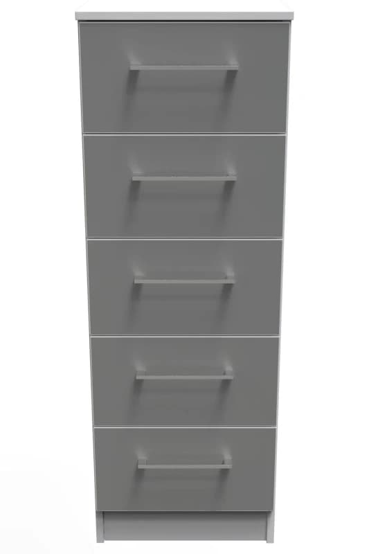 Chester 5 Drawer Tallboy In Uniform Grey & White (Ready Assembled)
