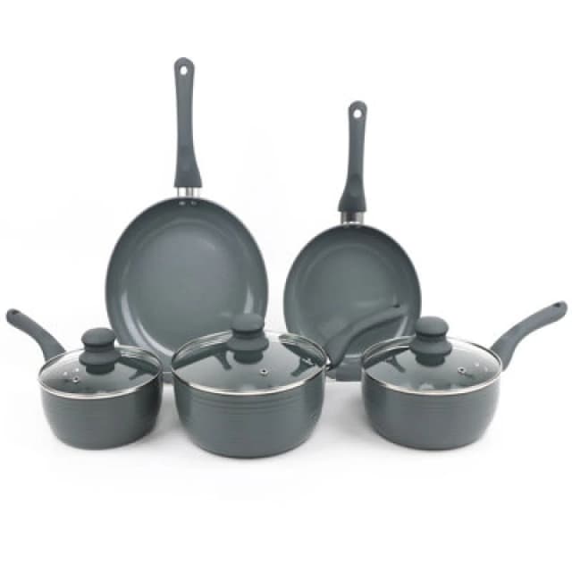 Gr8 Home Grey 8 Piece Ribbed Cookware Set Non Stick Induction Pans Saucepans Cooking Pots