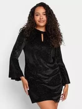 M&Co Velour Shimmer Bell Sleeve Dress, Black, Size 12, Women