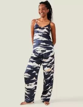 Accessorize Womens Vacation Print Satin Pyjama Set Blue, Size: M