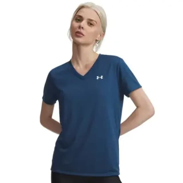Womens V-neck T-Shirt Under Armour Tech Bleu Female L