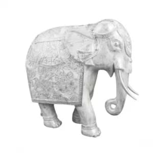 Large Elephant Ornament White Wash 38.5cm
