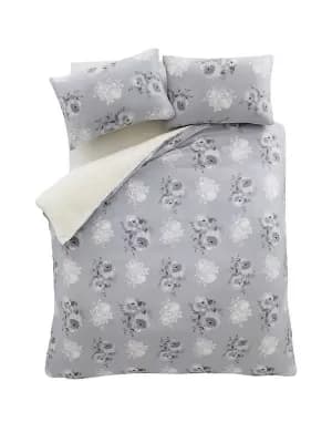 Catherine Lansfield Cosy Painterly Floral Duvet Cover and Pillowcase Set Grey