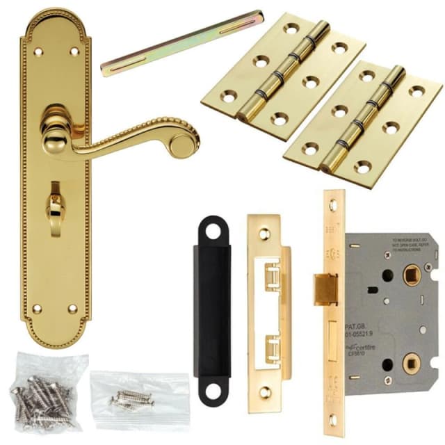 Loops Door Handle & Bathroom Lock Pack Brass Victorian Scroll Lever Turn Backplate Metallics unisex