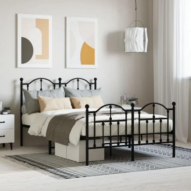 Vidaxl Metal Bed Frame With Headboard And Footboard Black 120X190 Cm Small Double, Black 353454