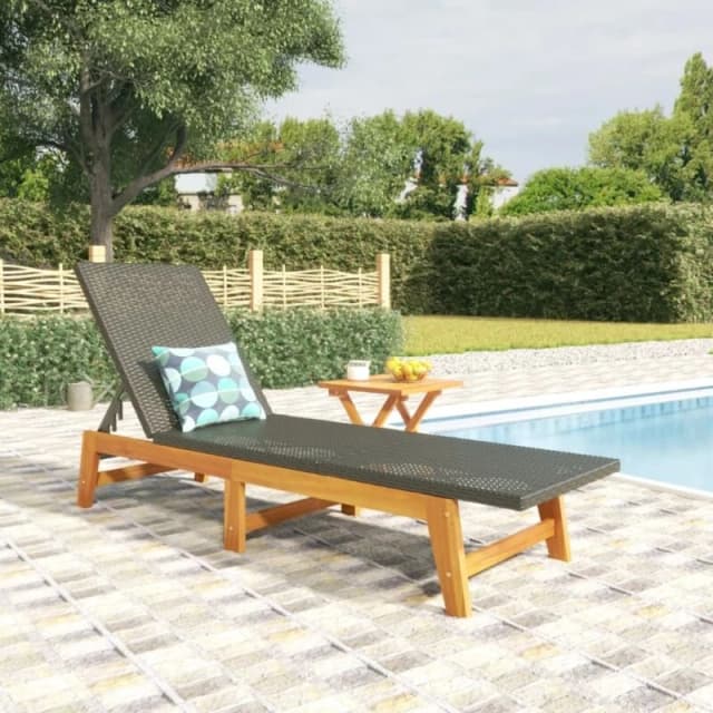 VIDAXL Sun Lounger with Table Poly Rattan and Solid Wood Acacia Vidaxl 8720845717780