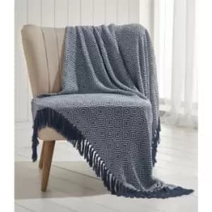 Ascot Chevron Navy 100% Cotton Chair Sofa Couch Bed 228x250cm - Navy - Portfolio