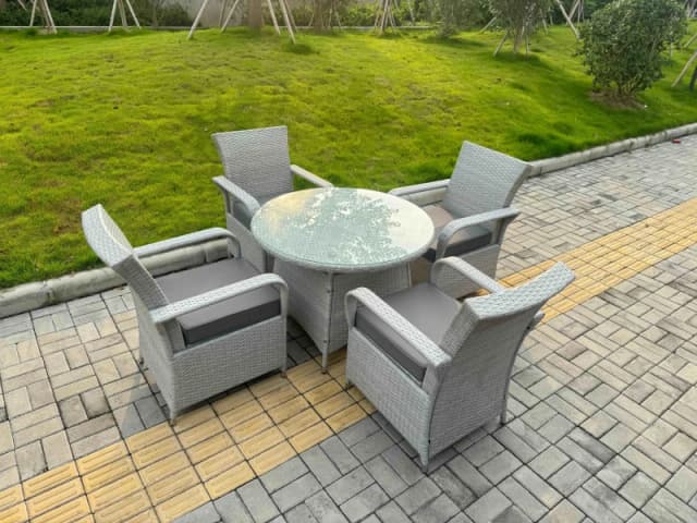 Fimous Rattan Furniture Set with 1 Medium Round Coffee Table &4 Seater Chairs in Light Grey Light Grey Unisex