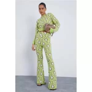 I Saw It First Lime Green Slash Neck 70'S Teardrop Print Jumper - Green