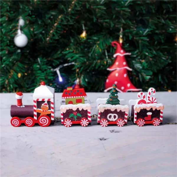 Wooden Christmas Pudding Train Set Decoration ELV-850305