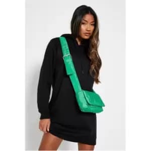 I Saw It First Long Sleeve Drawstring Hoodie Dress - Black