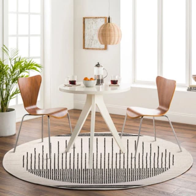 Livabliss Round Scandi Geometric White/black Enso Area Rug 160 X 160 Cm - Easy Care, Non Shedding, Ideal For Living Room & Bedroom