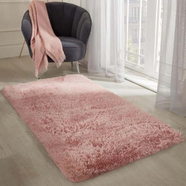 OHS OHS Fluffy Rug Anti Slip Plain Shaggy Floor Mat in Baby Pink Size: 60cm x 150cm Baby Pink 60cm x 150cm Unisex 5027434168392