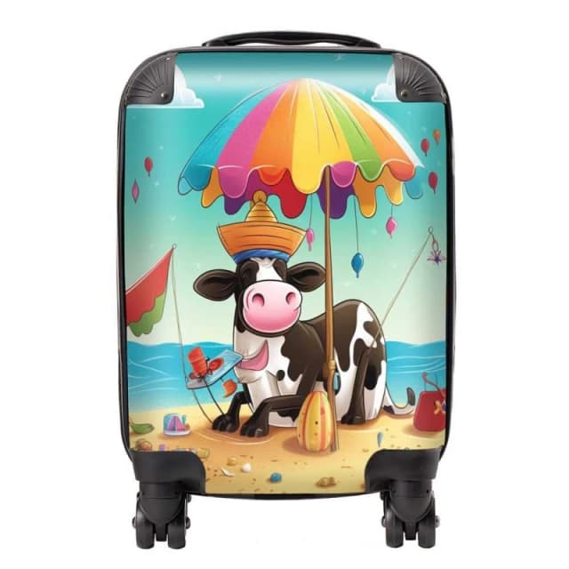 Warren Reed - Designer Cow On A Beach Holiday Suitcase in Yellow Size: Large Yellow Unisex Large