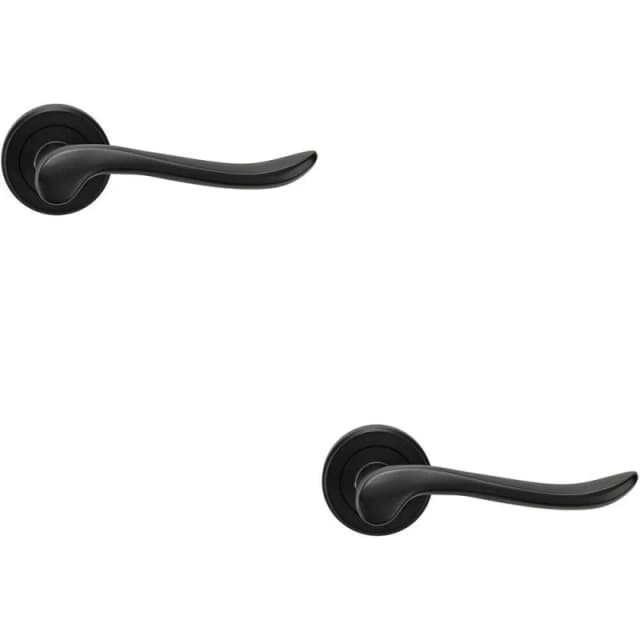 Loops 2x PAIR Scroll Shaped Lever Handle on Round Rose Concealed Fix Matt Black Black