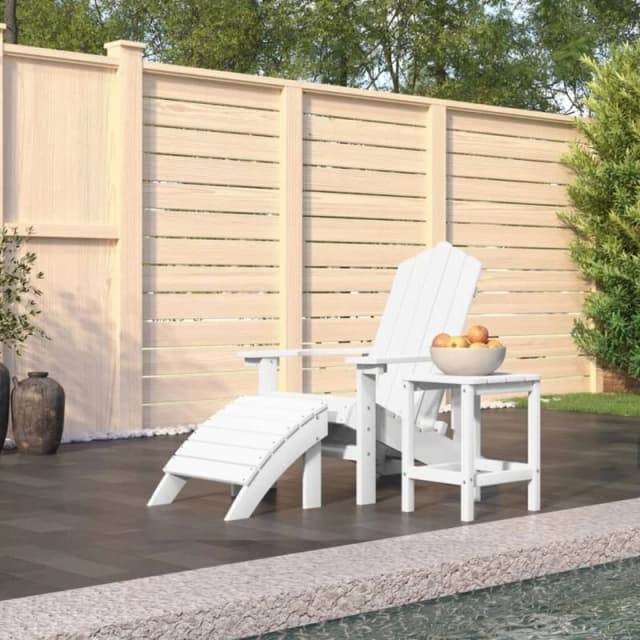 VIDAXL Garden Adirondack Chair with Footstool & Table hdpe White Vidaxl 8720286847275