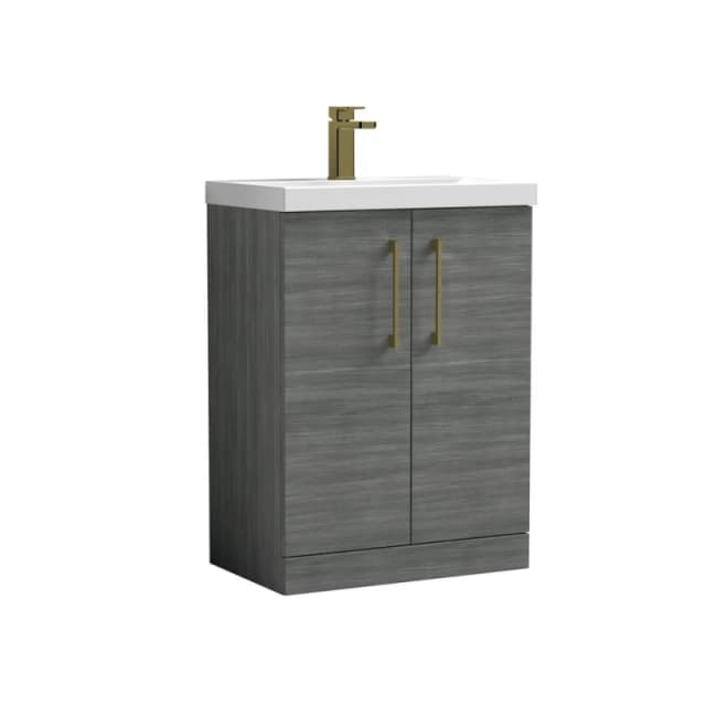 Balterley Bathroom Floor 2-Door Vanity Unit Basin, Anthracite, 600mm in Grey Grey Unisex
