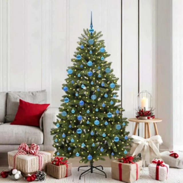 vidaXL Artificial Christmas Tree with Blue Balls Green 180cm PVC and Metal, Green 3395692