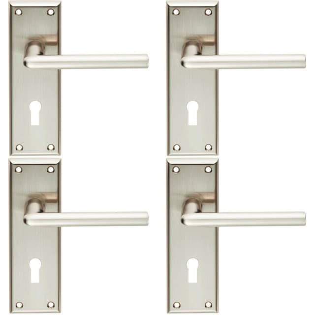Loops 4x PAIR Rounded Lever on Lock Backplate Door Handle 150 x 50mm Satin Nickel Metallics