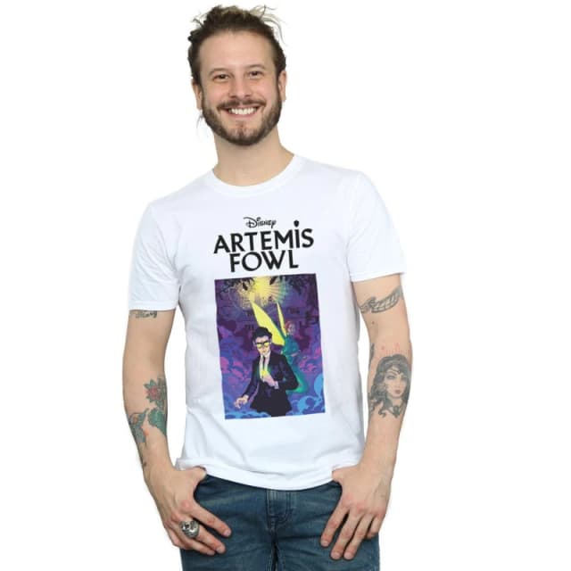Disney Men Artemis Fowl Book Cover T-Shirt in White Size: Small White S Male 5059400879926