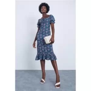 I Saw It First Green Woven Ditsy Floral Ruched Bust Frill Hem Midi Dress - Green