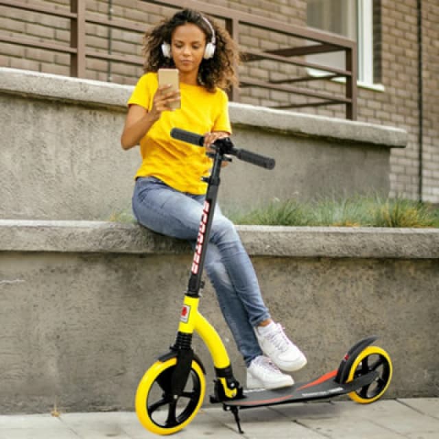 HOMCOM HOMCOM Teens Adult Kick Scooter Foldable Adjust Aluminium For 14+ Yellow Yellow One Size Unisex 5063603050440