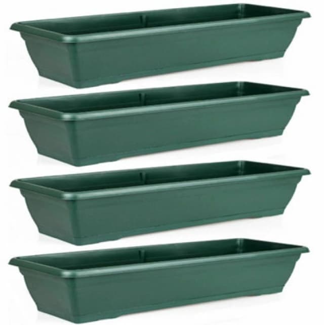Gr8 Garden Set Of 4 Large 72Cm Green Garden Plastic Trough Balcony Planter Window Plant Box