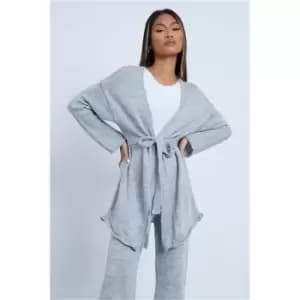 I Saw It First Grey Marl Soft Belted Wrap Cardigan And Culotte Knitted Set - Grey