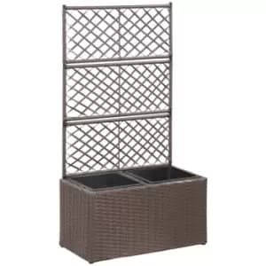 Trellis Raised Bed with 2 Pots 58x30x107cm Poly Rattan Brown vidaXL - Brown